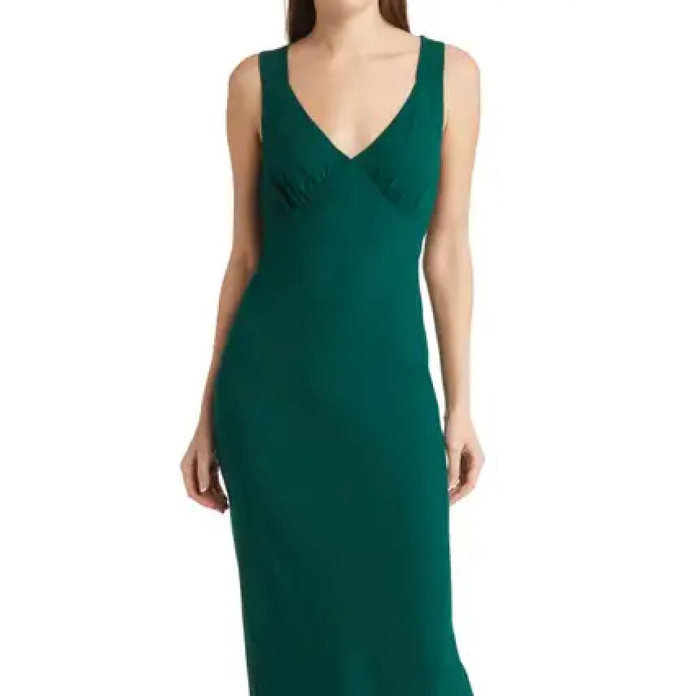 Reformation Emerald Green V-Neck Midi Dress